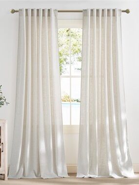 Nicetown Beige Linen Light Filtering Privacy Curtain Panels Rod Pocket 66x96